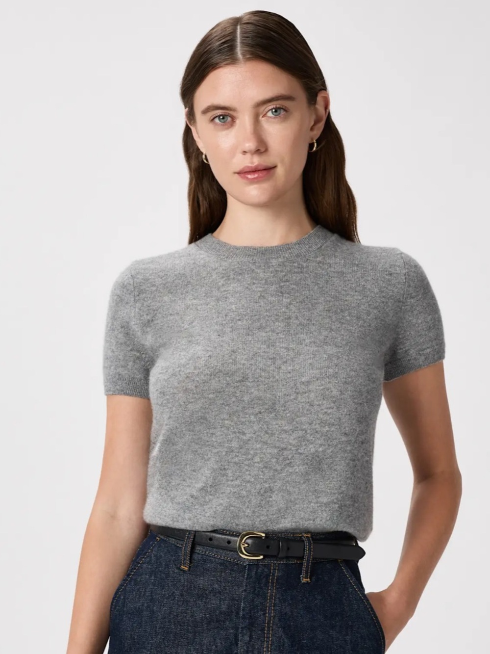 Quince Gray Short-Sleeve Cashmere Crew Tee
